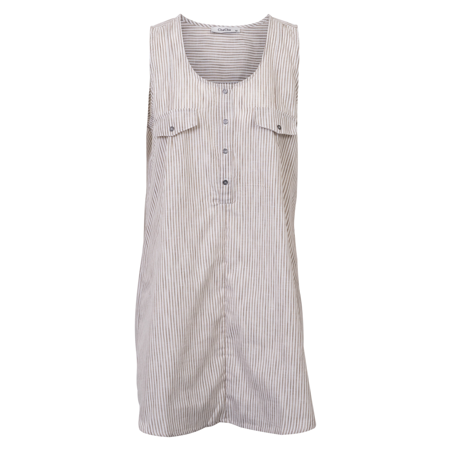 Chacha Dame Tunika Uden ærmer Beige Stripe i Store Plus Size Størrelser