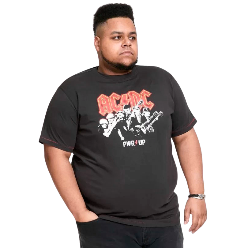 D5555 Plus Size T-shirt med AC/DC Print – Musikstil i Sort