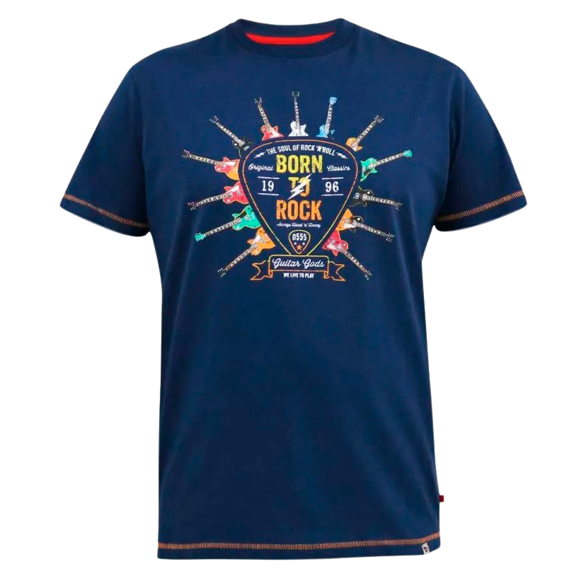 D5555 Plus Size Herre T-shirt med Rock Grafik – Mørkeblå