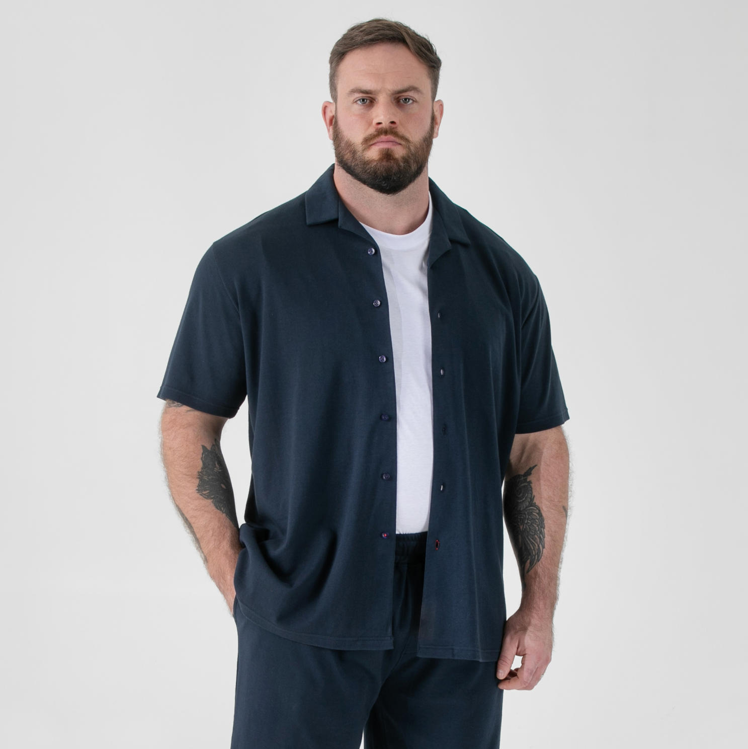 D555 Connor Herre Kortærmet Skjorte Navy    i Store Plus Size Størrelser