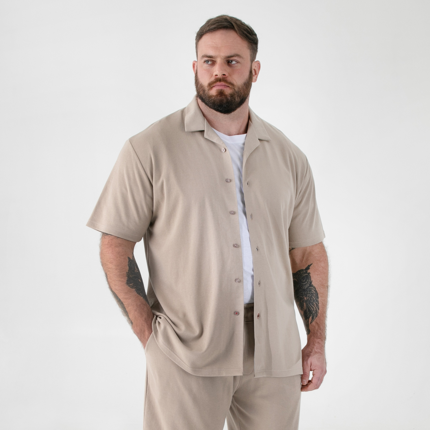 D555 Connor Herre Kortærmet Skjorte Stone    i Store Plus Size Størrelser