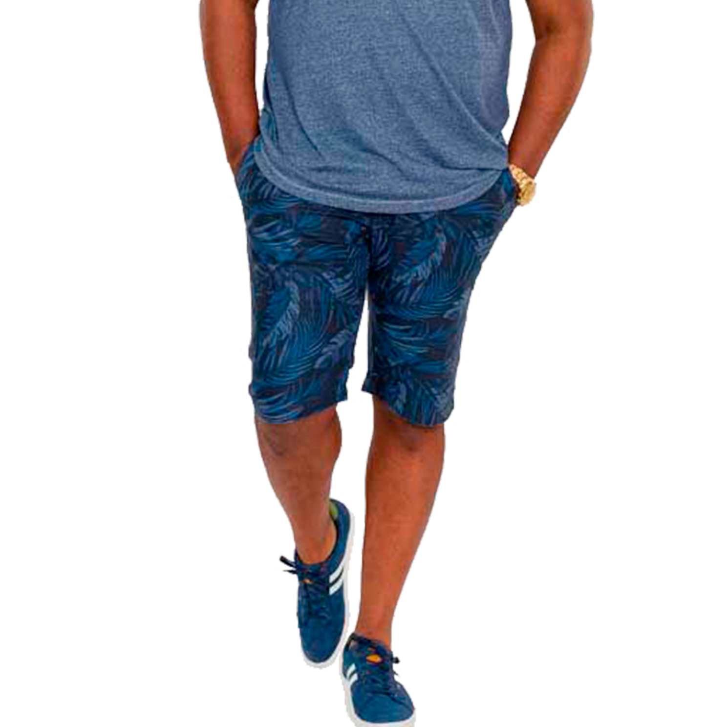 D5555 Plus Size Herre Shorts - Navy Print på Udsalg