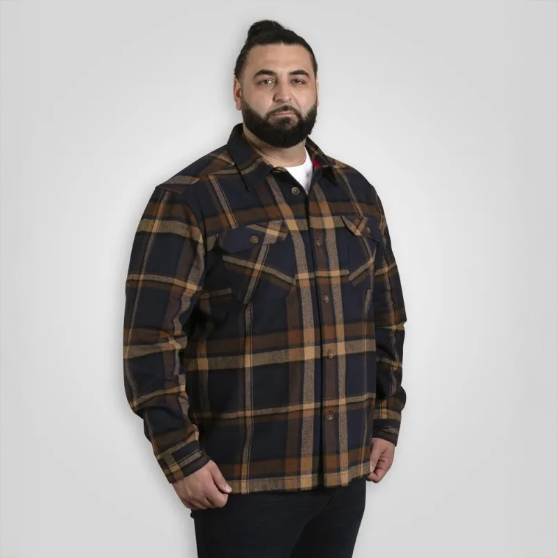 D555 Plus Size Herreskjorte i Navy Tan Check – Fantastisk Tilbud!