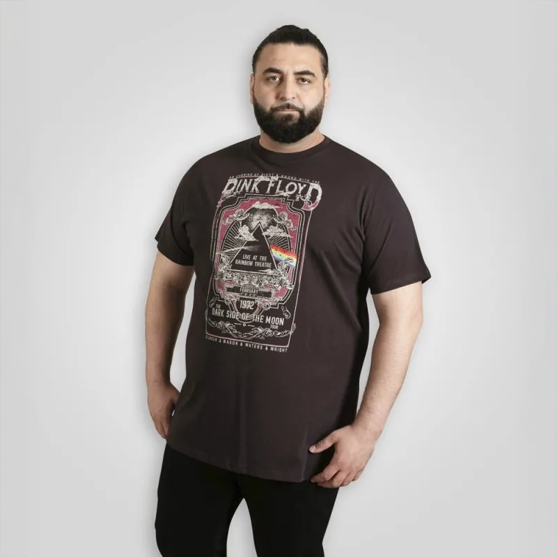 D555 Herre T-shirt med Pink Floyd Print – Vasket Sort
