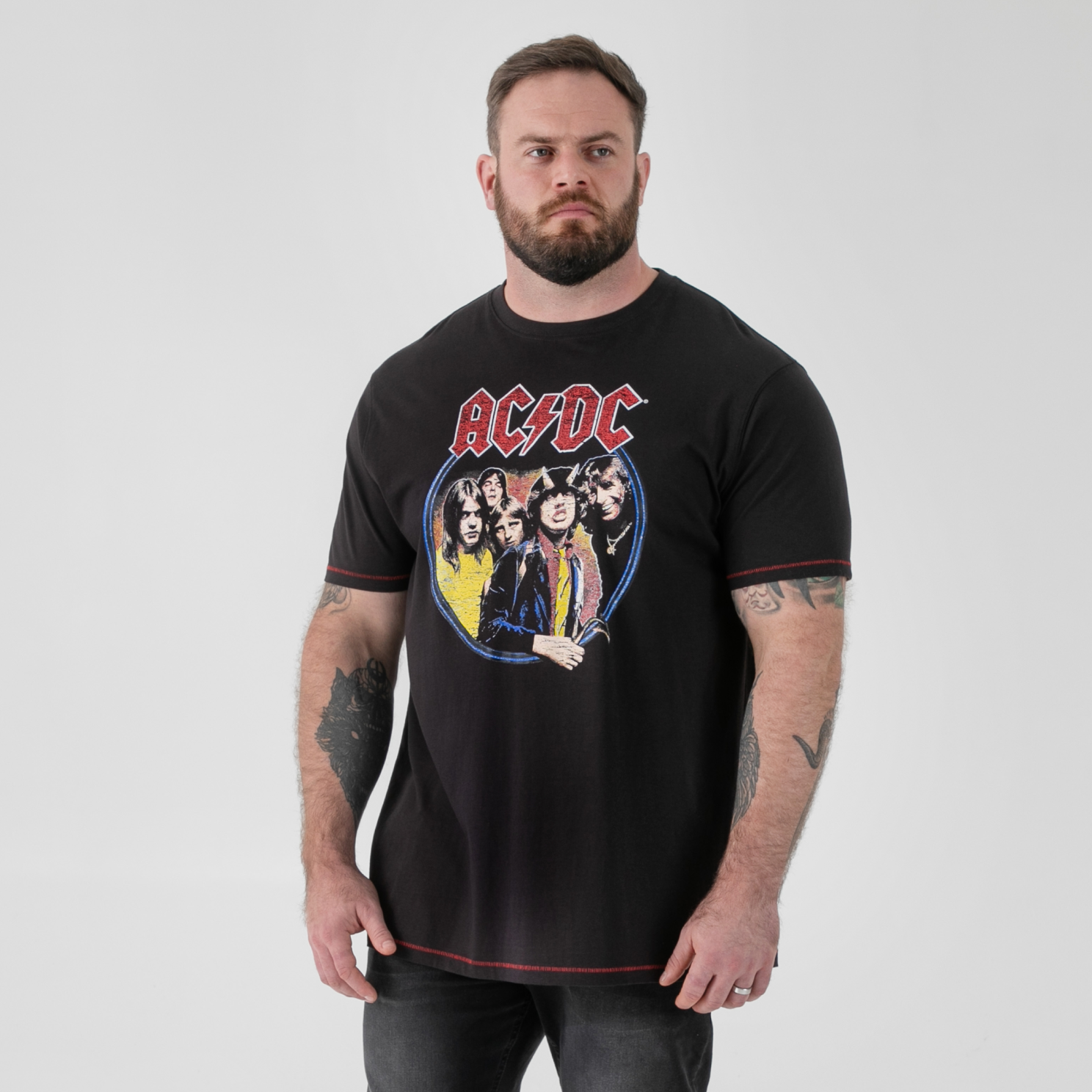 D555 Hugh Herre  -shirt Washed Black    i Store Plus Size Størrelser