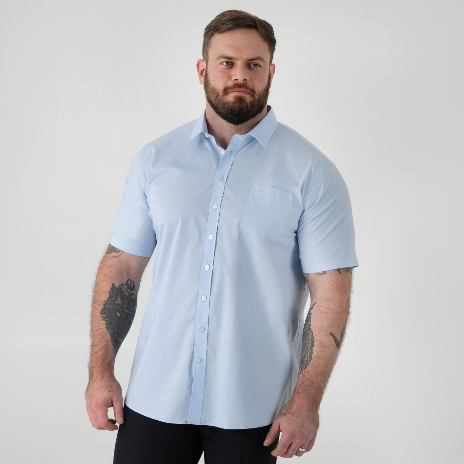 D555 Lucas Herre Kortærmet Skjorte Sky Blue    i Store Plus Size Størrelser