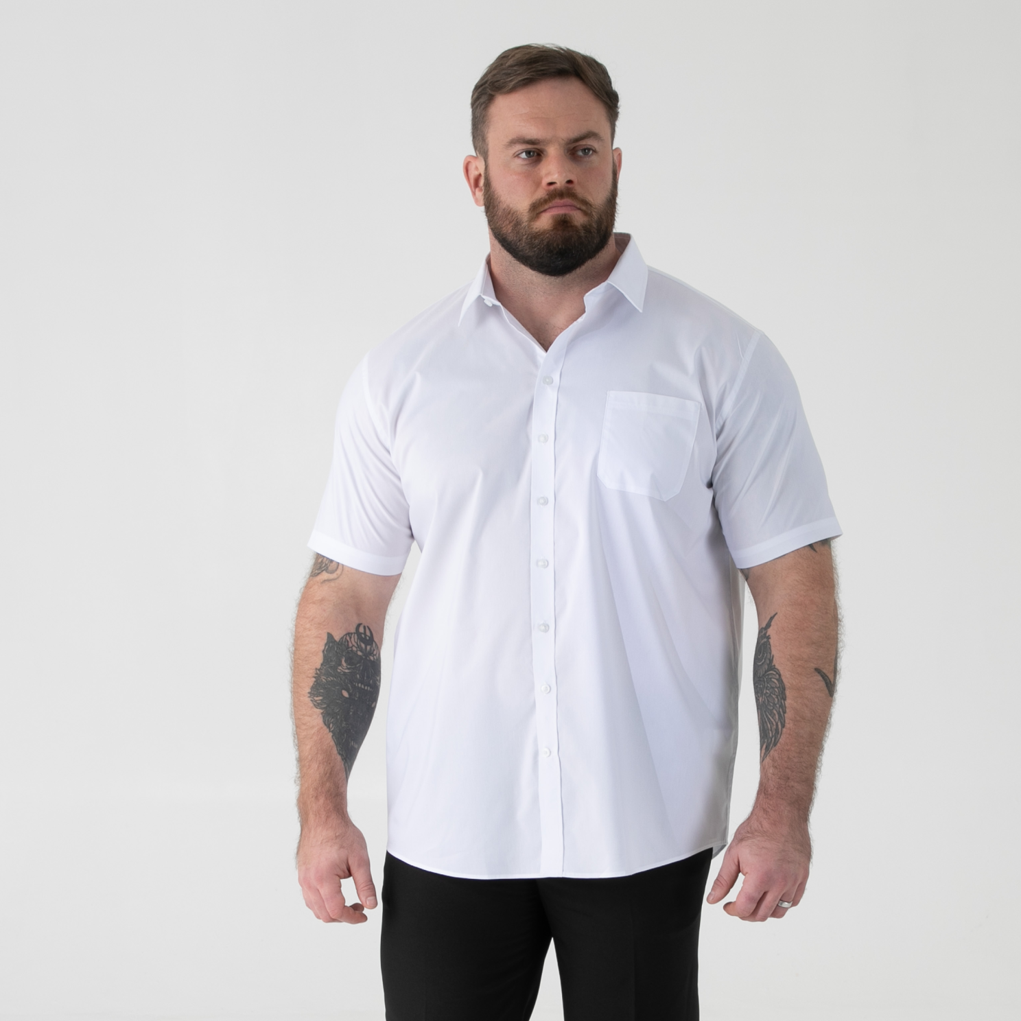 D555 Lucas Herre Kortærmet Skjorte White    i Store Plus Size Størrelser