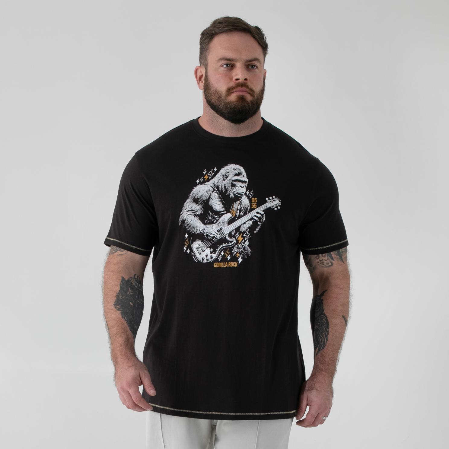 D555 Macfarlan Herre  -shirt Washed Black    i Store Plus Size Størrelser