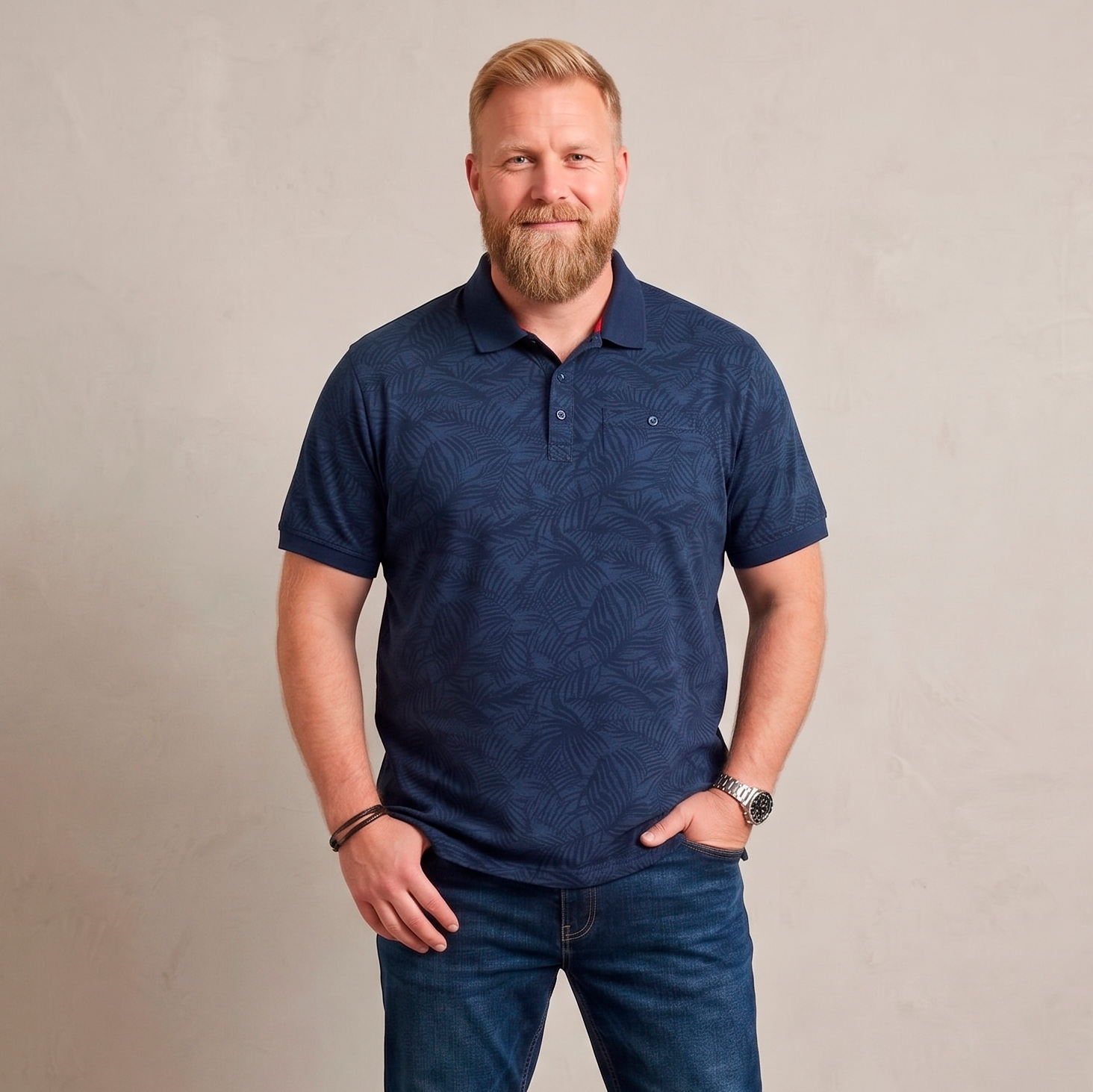 D555 Uttoxeter Herre Polo Denim    i Store Plus Size Størrelser