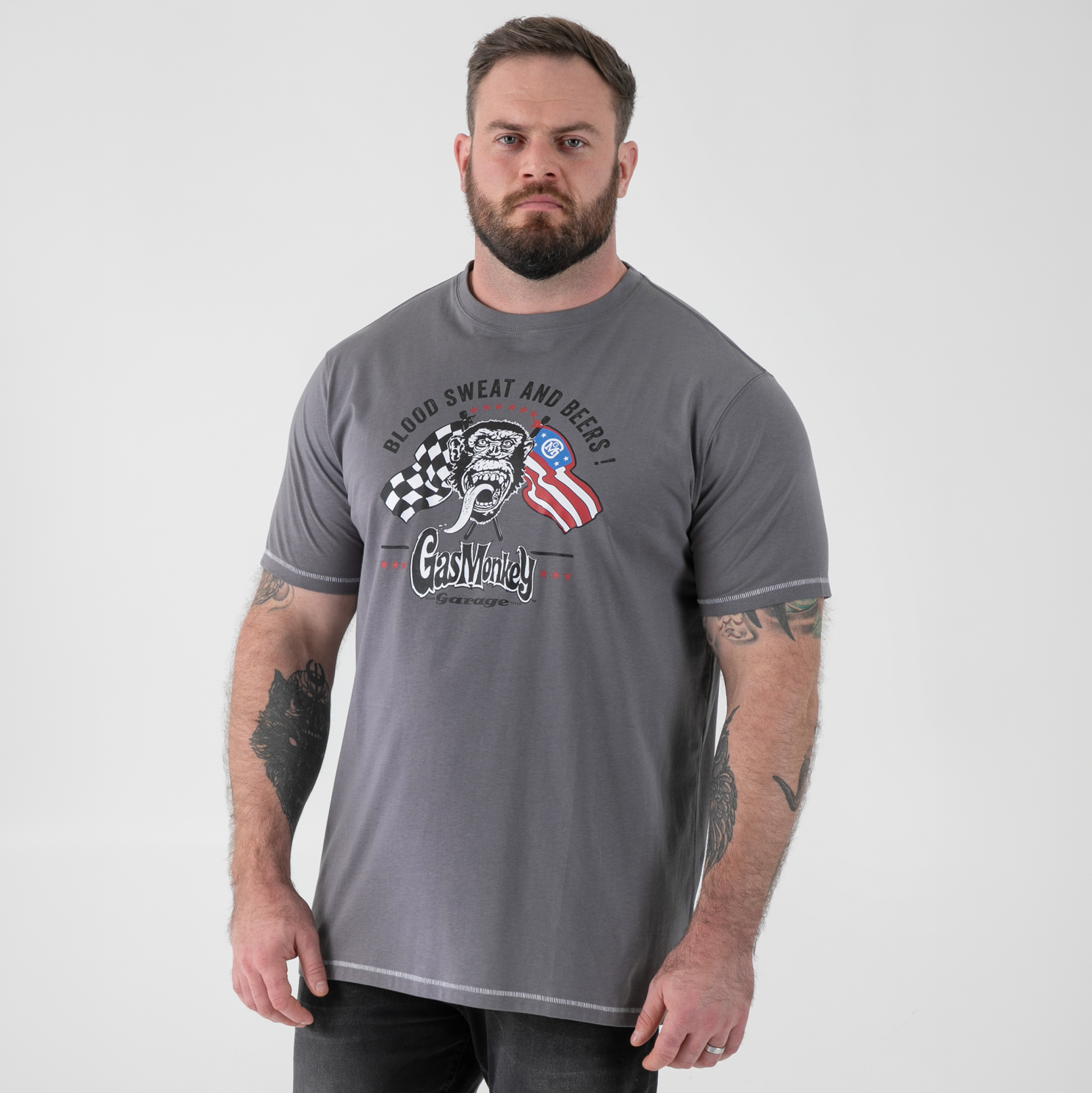 D555 1045633-grey Herre  -shirt Grey    i Store Plus Size Størrelser