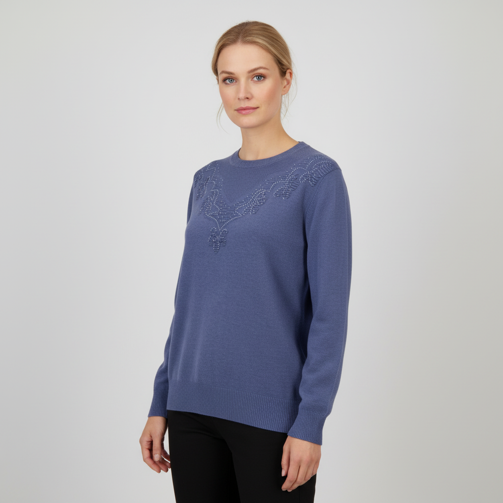 Etoile Dame Striktrøje Blå      i Store Plus Size Størrelser