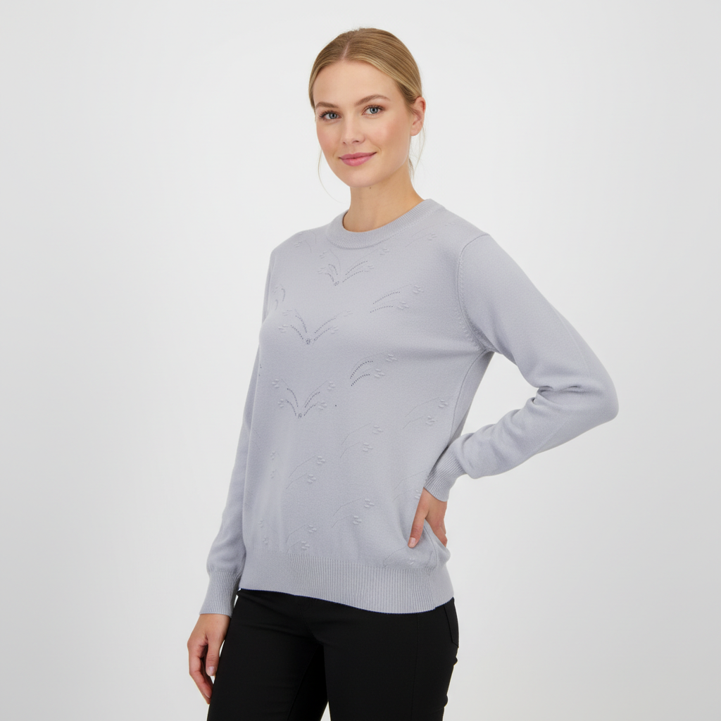 Etoile Dame Striktrøje Grå      i Store Plus Size Størrelser