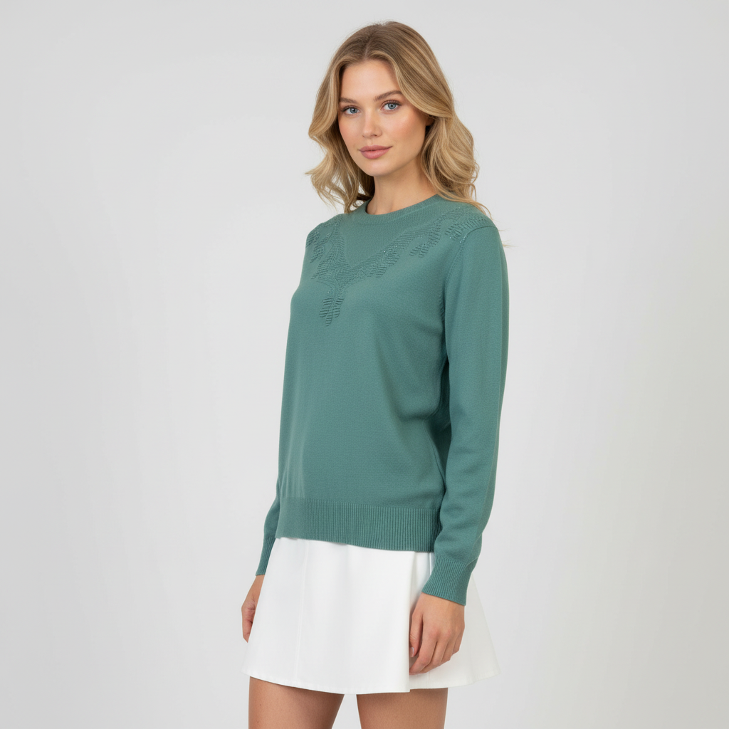 Etoile Dame Striktrøje Grøn      i Store Plus Size Størrelser
