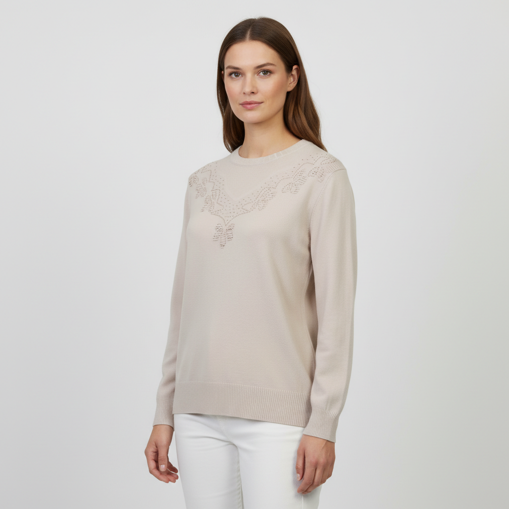 Etoile Dame Striktrøje Offwhite      i Store Plus Size Størrelser