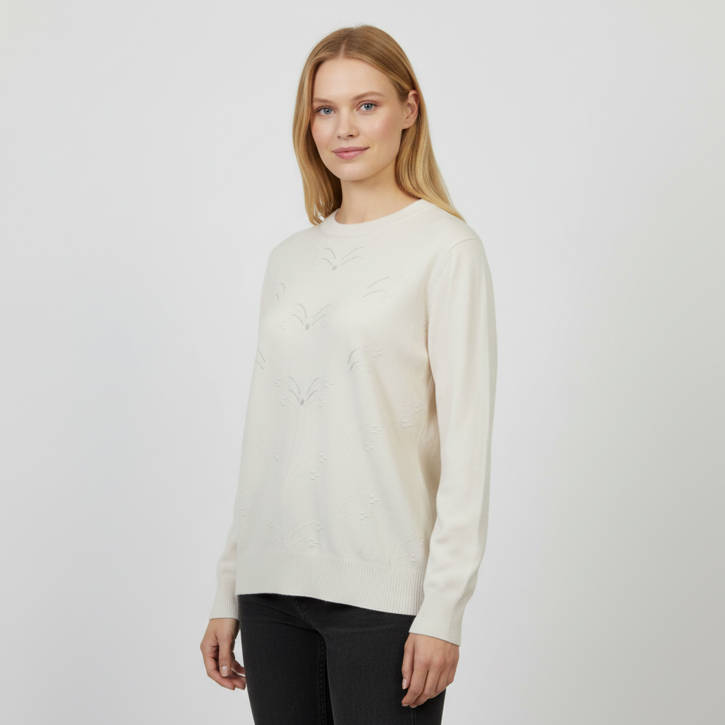Etoile Dame Striktrøje Offwhite      i Store Plus Size Størrelser