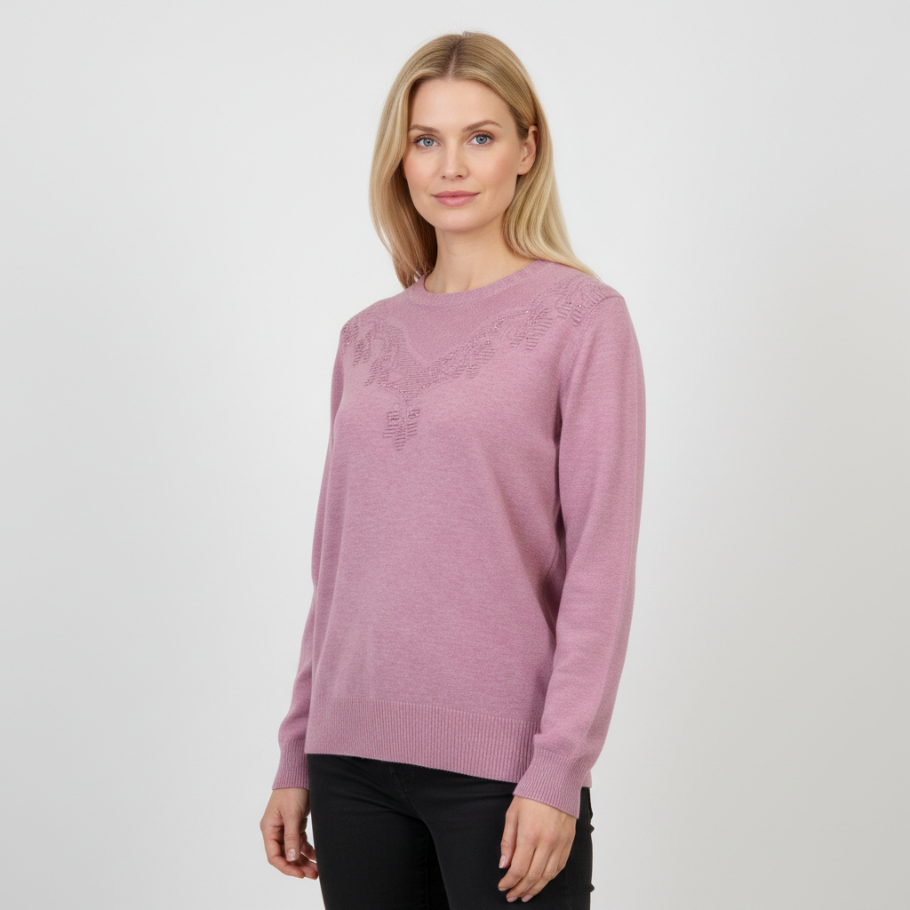 Etoile Dame Striktrøje Pink      i Store Plus Size Størrelser