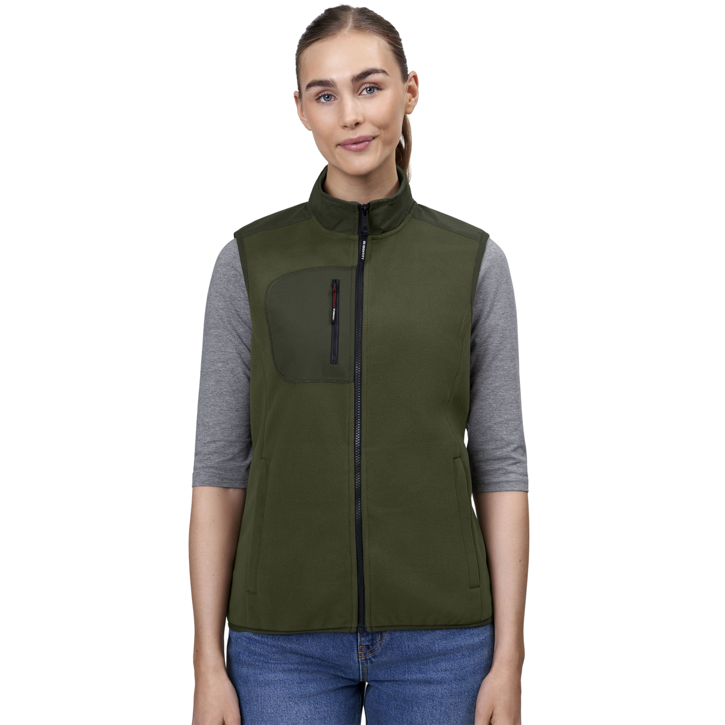 Bondet Fleece Vest til Dame i Oliven - Plus Size Udsalg!