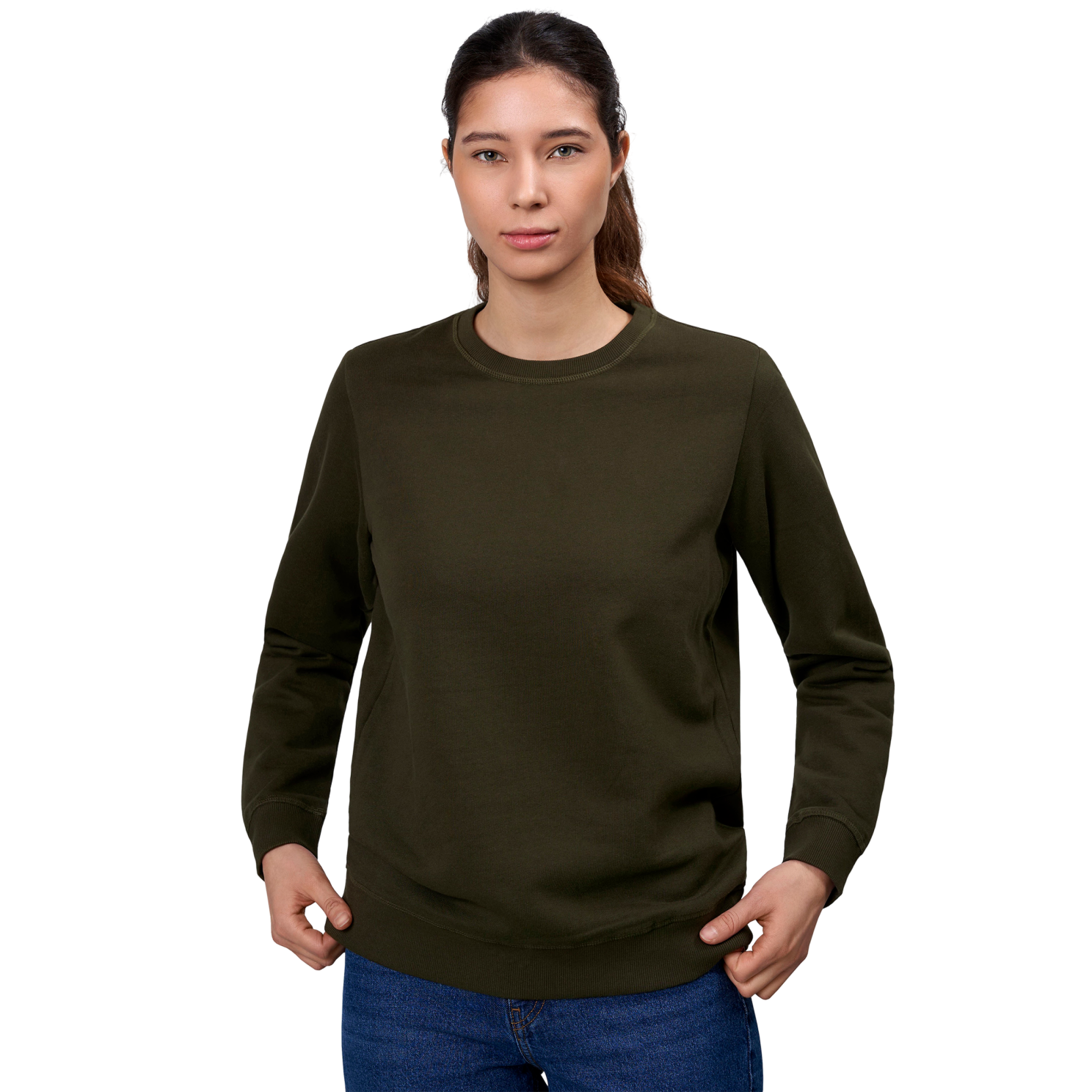 Økologisk Oliven Sweatshirt til Dame – Plus Size Komfort