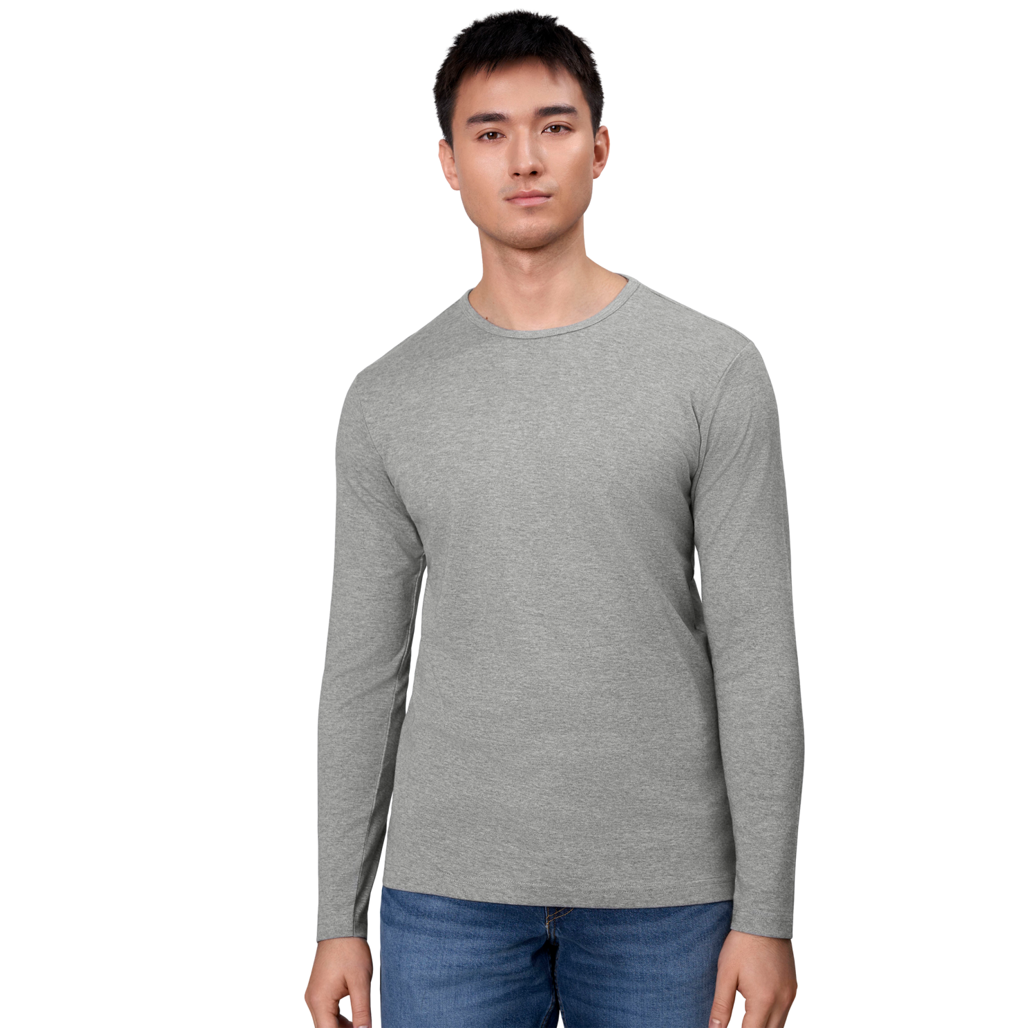 Stilfuld Langærmet T-shirt til Plus Size Mænd - Grå Melange