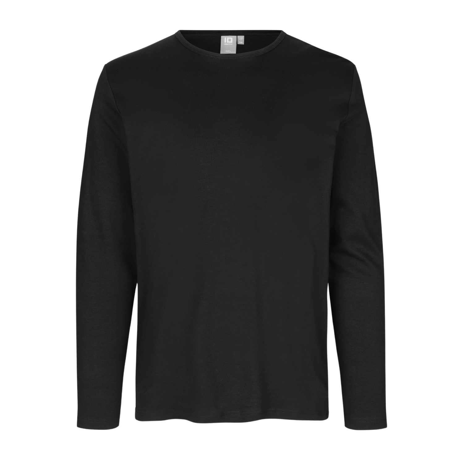 ID Interlock Herre Langærmet T-shirt – Sort Plus Size Udsalg