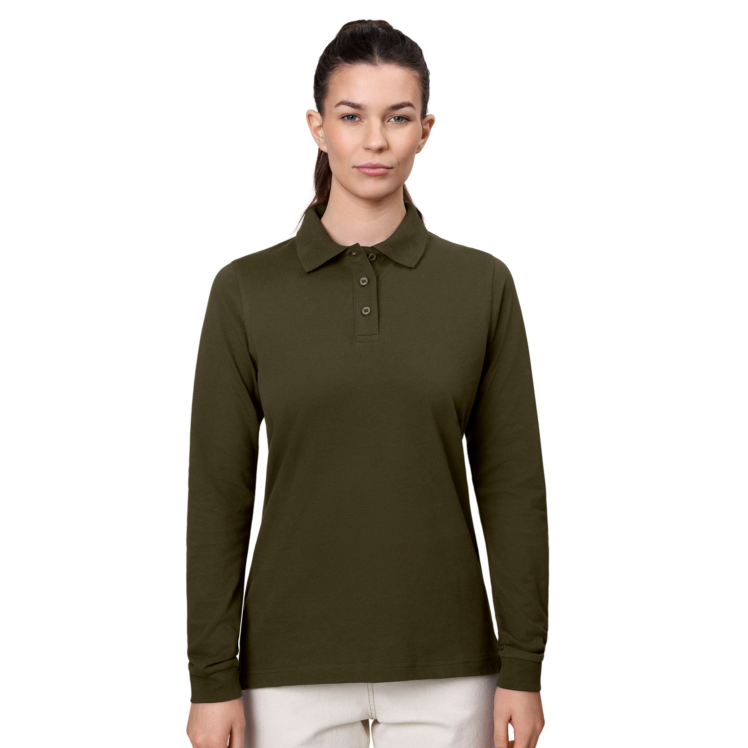 Oliven Stretch Polo til Damer – Plus Size Udsalg!