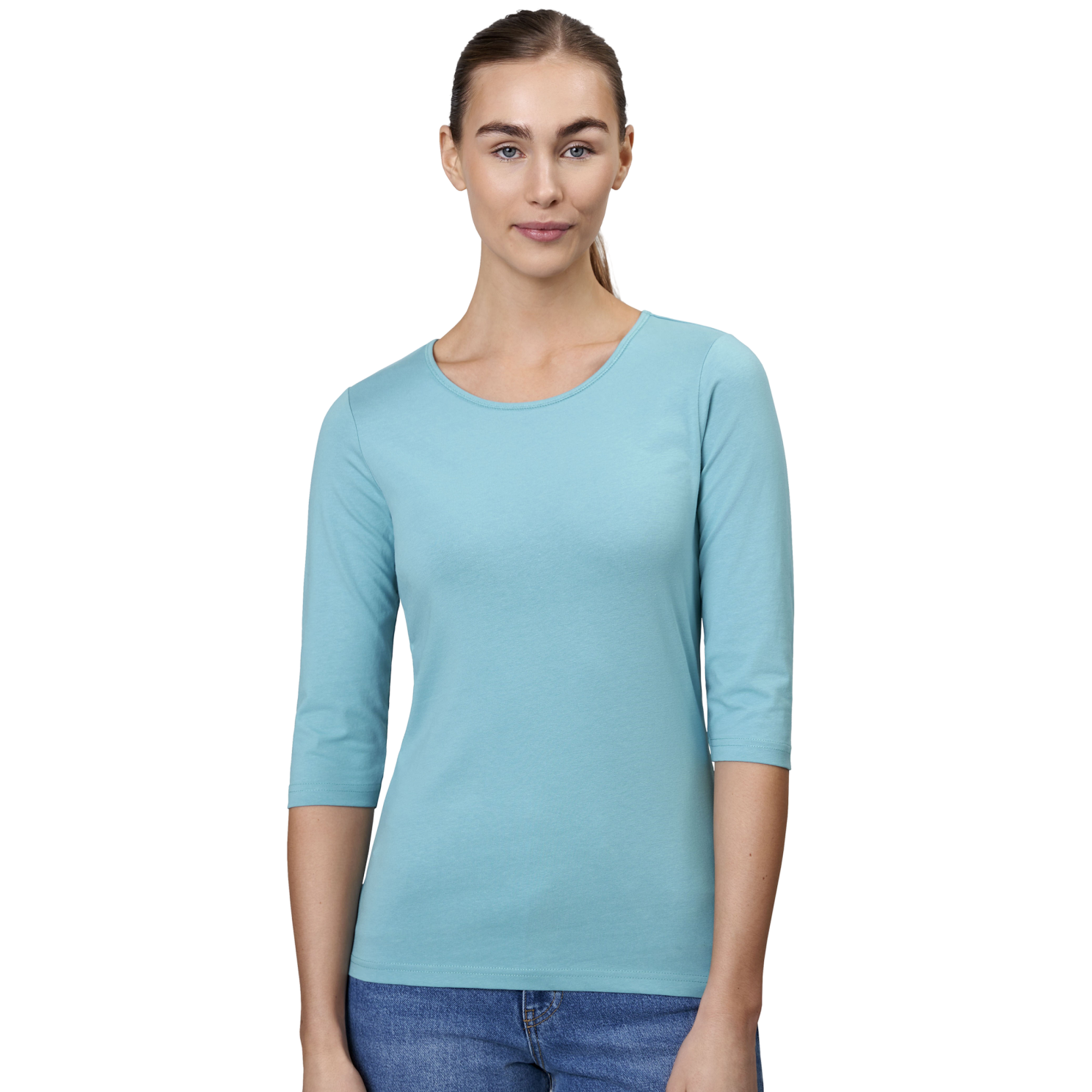 Stilfuld Støvet Aqua T-shirt til Dame - Elegance og Komfort