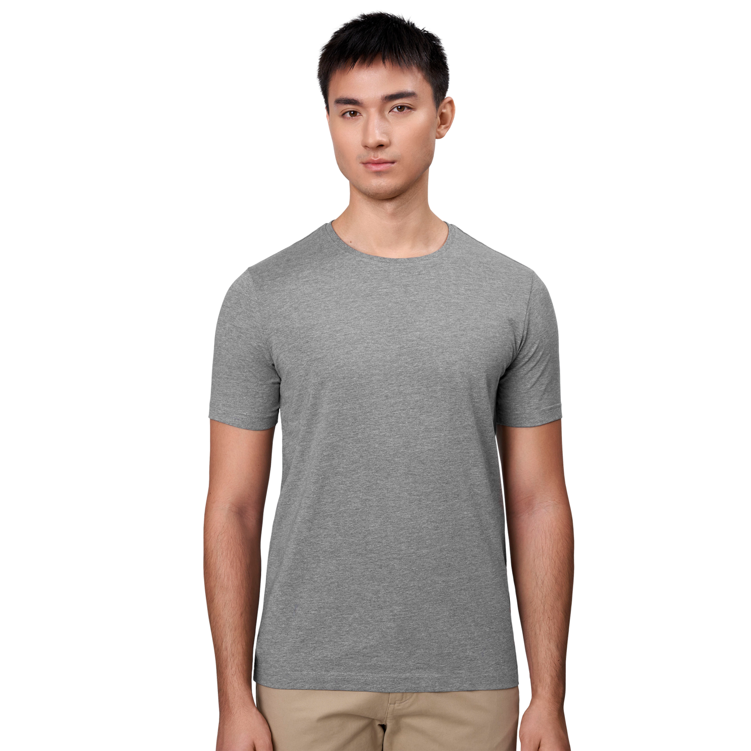 Plus Size Stræk T-shirt til Mænd - Grå Melange Udsalg!