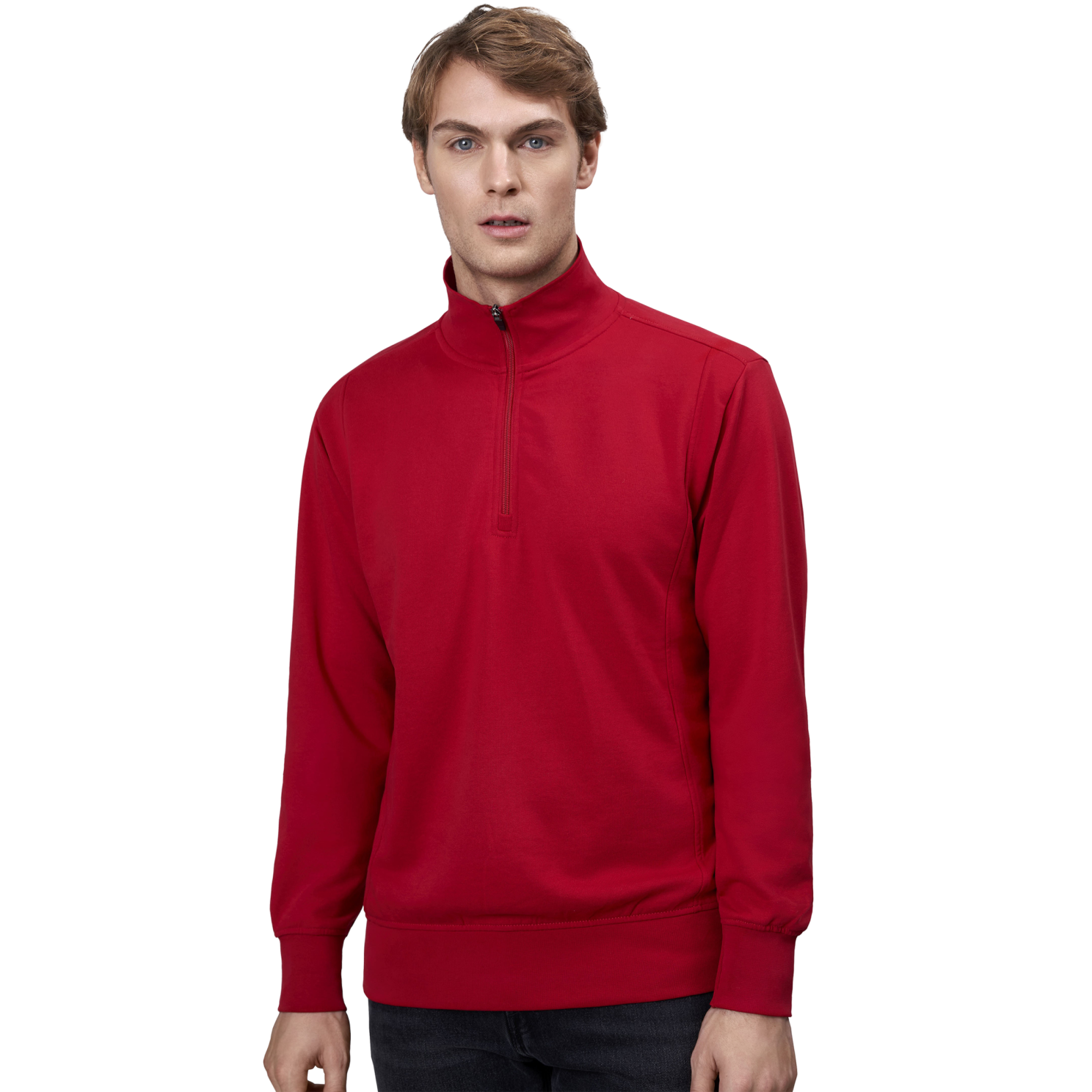 ID Herre Sweatshirt med Lynlås – Rød Plus Størrelse
