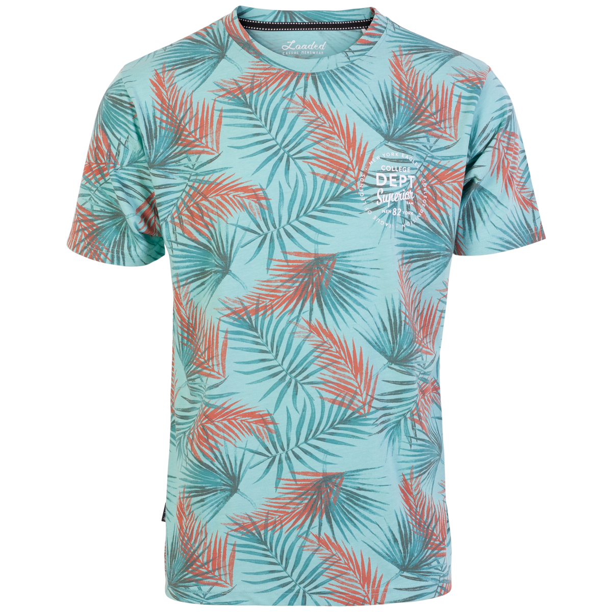 Loaded Herre T-shirt - Aqua Palmes Aop i Plus Size Tilbud