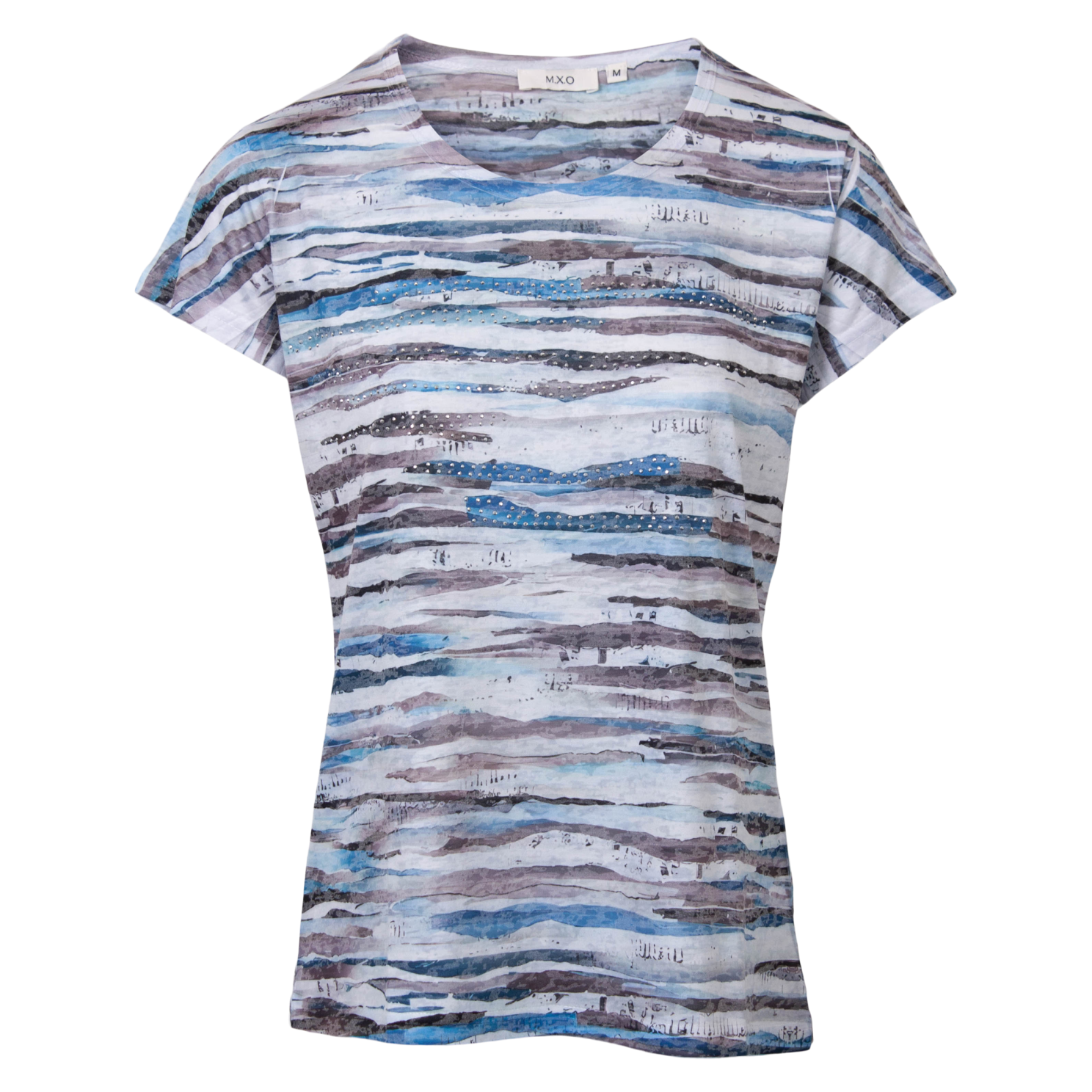 Elegant Plus Size T-shirt med Rhinsten – Blå Tilbud