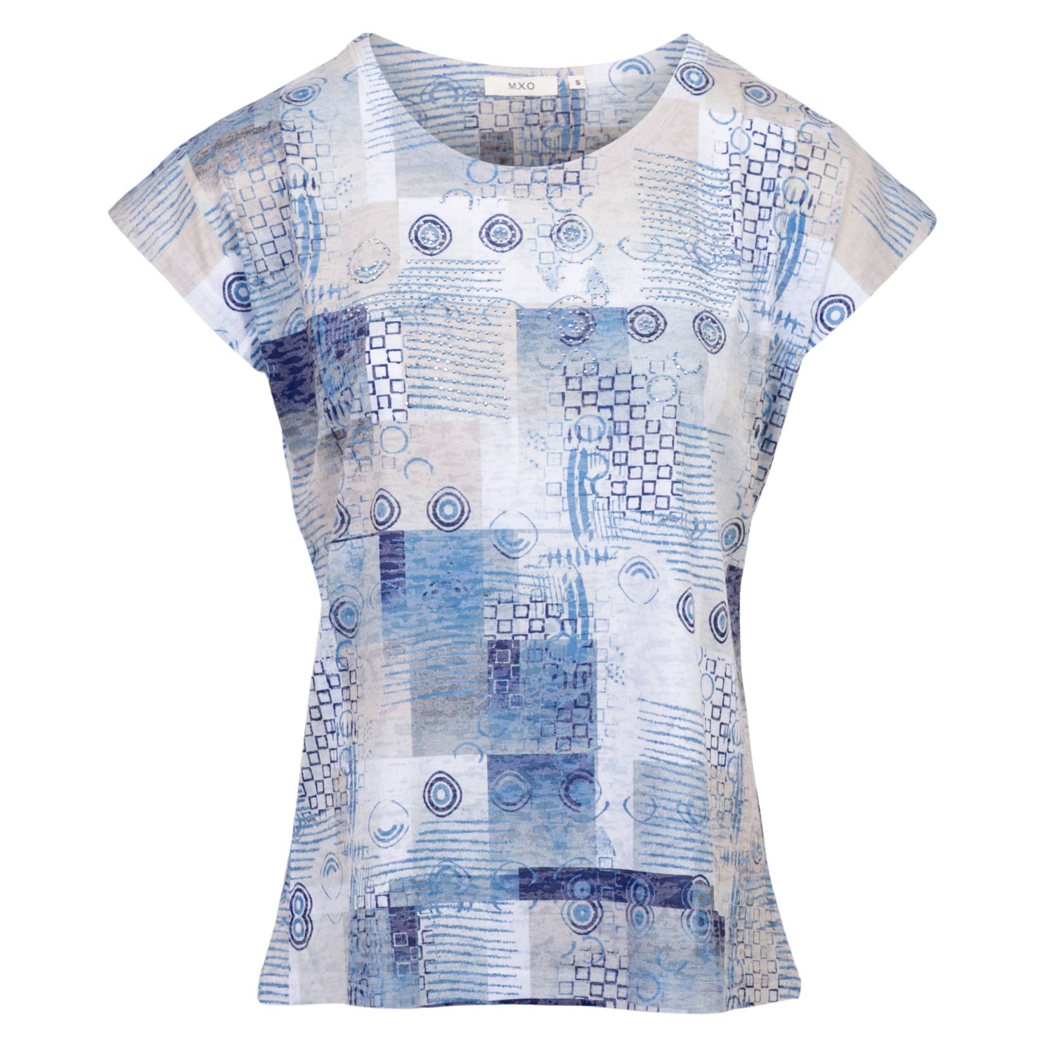 Dame  -shirt Blue Comb   i Store Plus Size Størrelser