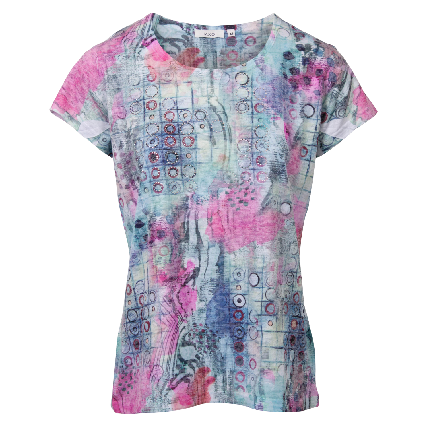 Elegant T-shirt med Rhinsten – Blå Skønhed til Kvinder