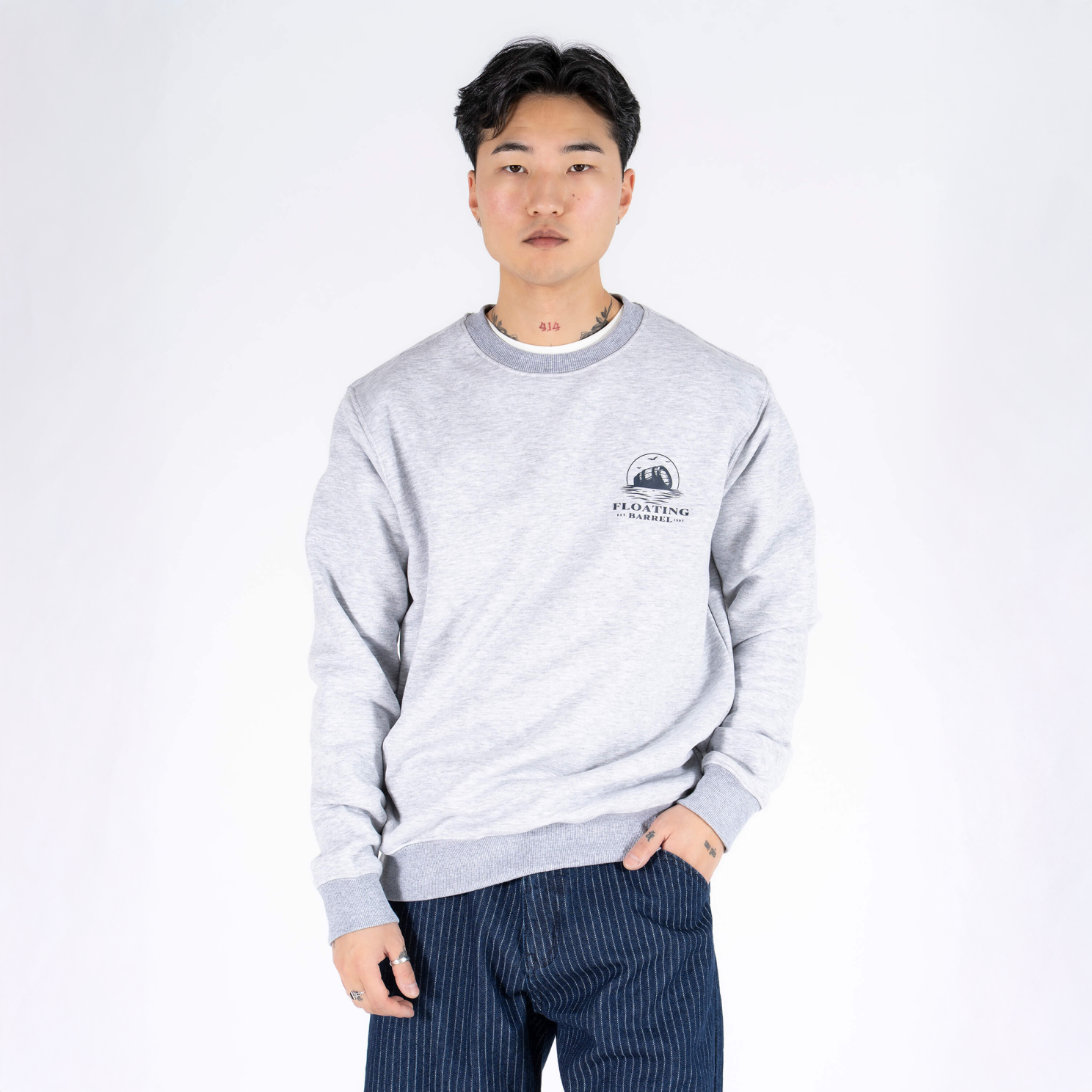 Marcus Colin Herre Sweatshirt Light Grey Melange    i Store Plus Size Størrelser
