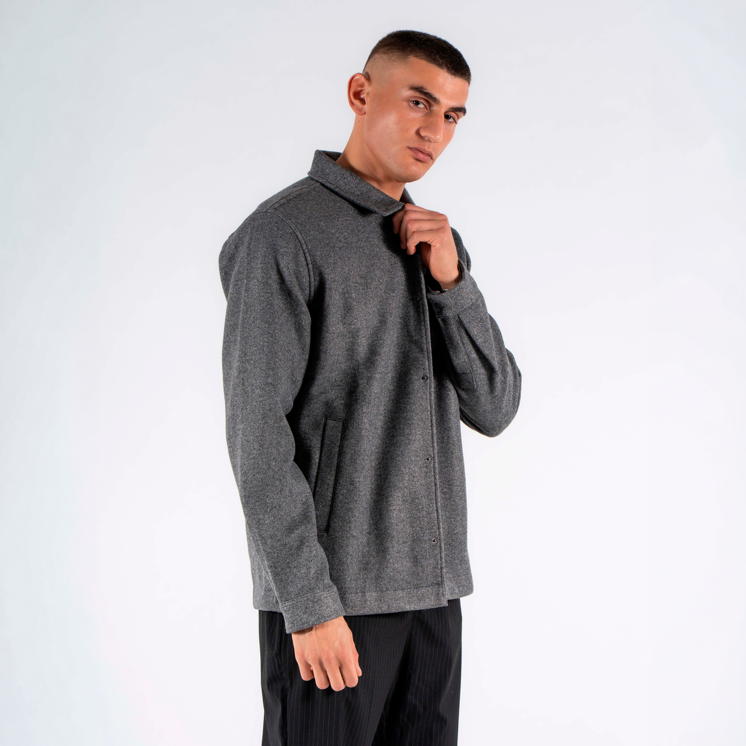 Marcus Herre Overshirt Grey Melange   i Store Plus Size Størrelser