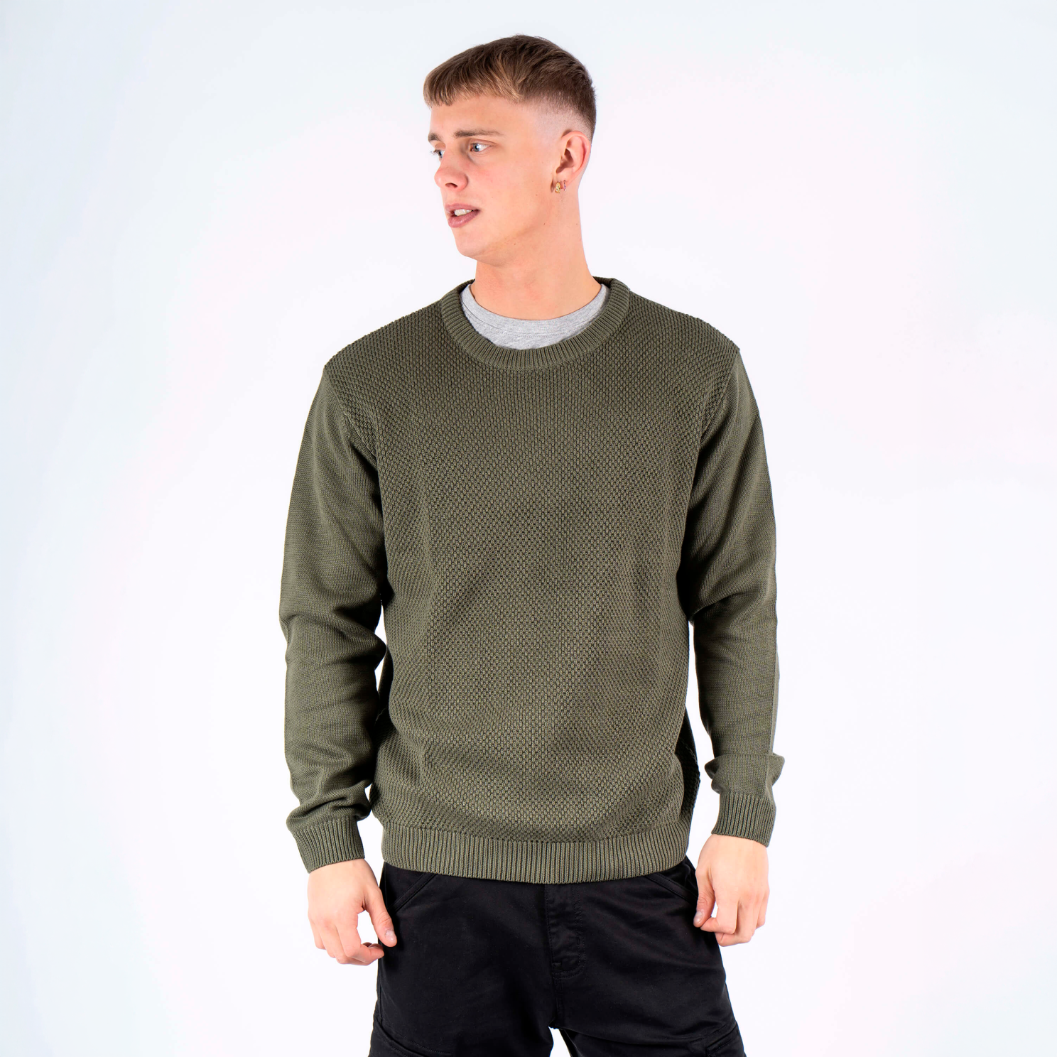 Marcus Herre Striktrøje Army Green Mix   i Store Plus Size Størrelser