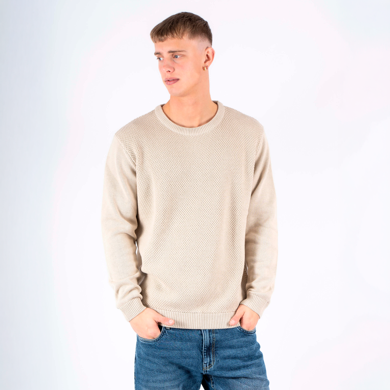Marcus Herre Striktrøje Bright Sand   i Store Plus Size Størrelser
