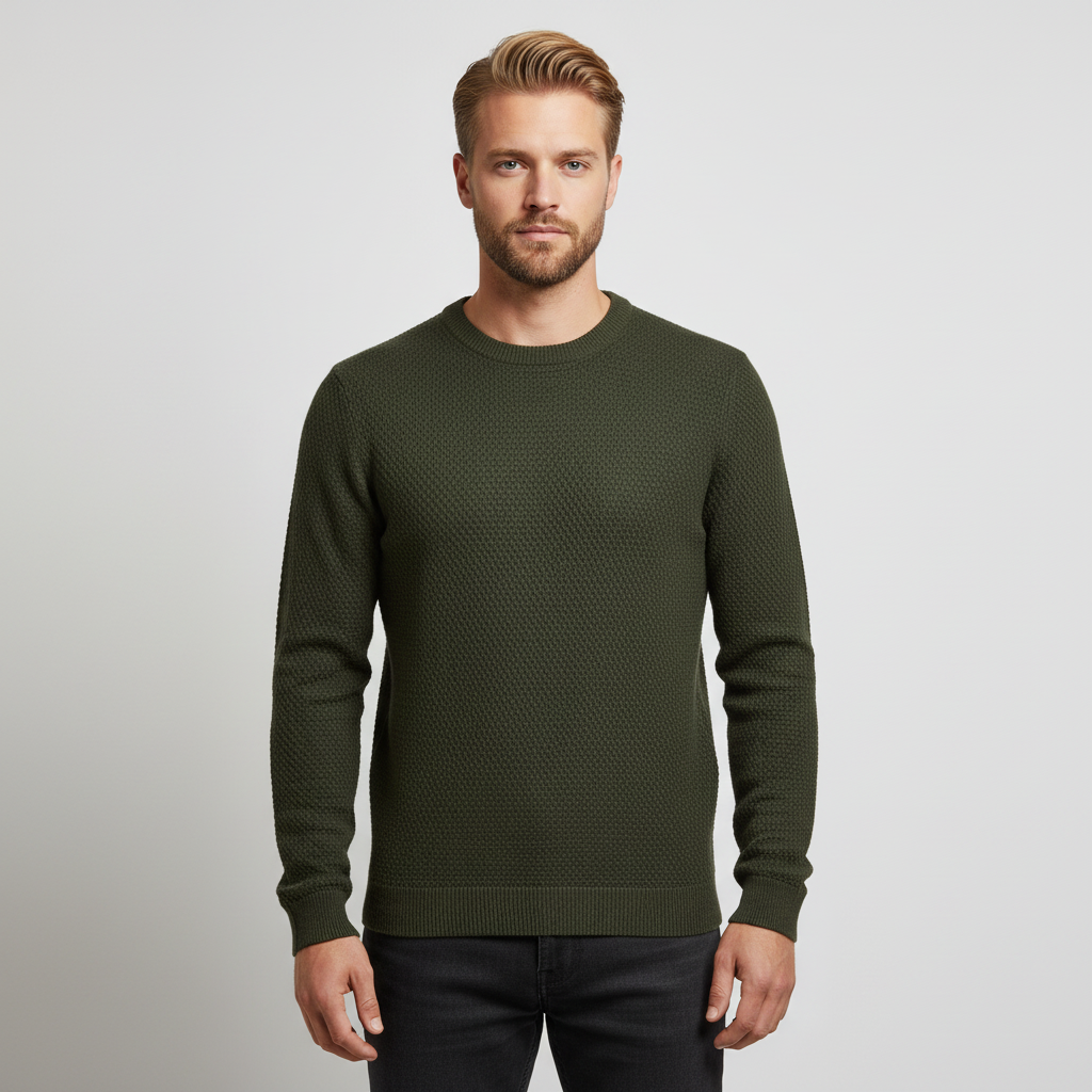 Marcus Langdon Herre Striktrøje - Olive Green Mix Tilbud