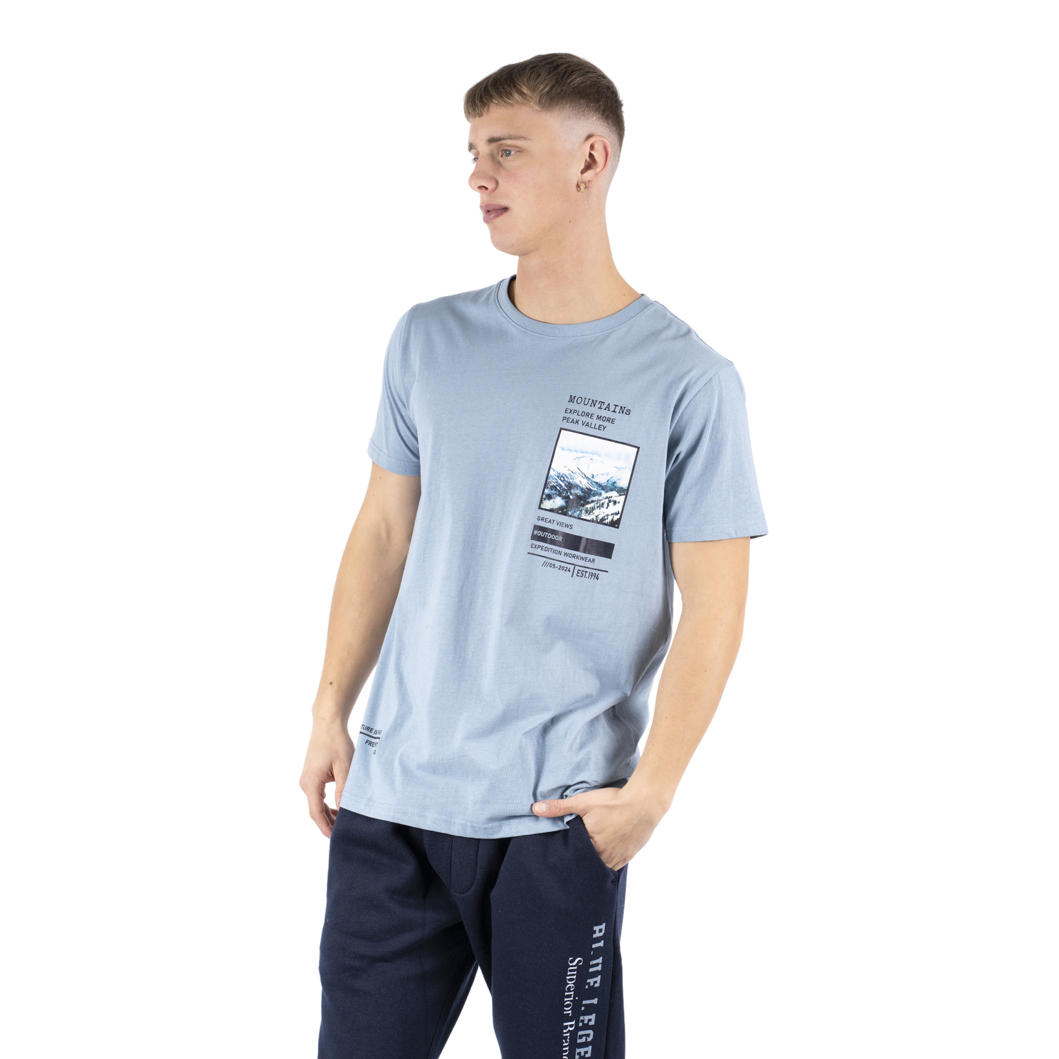 Marcus Paul Herre T-shirt – Fadet Blå Tilbud!
