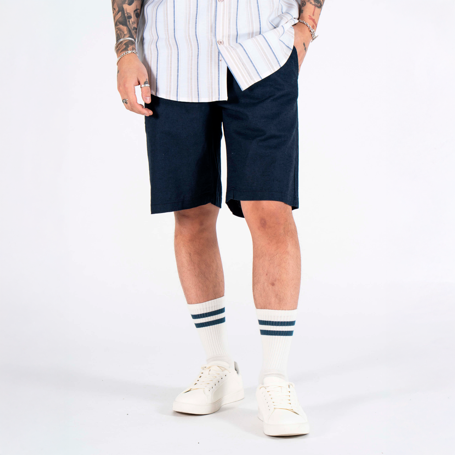Marcus Wilson Herre Shorts   Hørmix Dark Sapphire    i Store Plus Size Størrelser