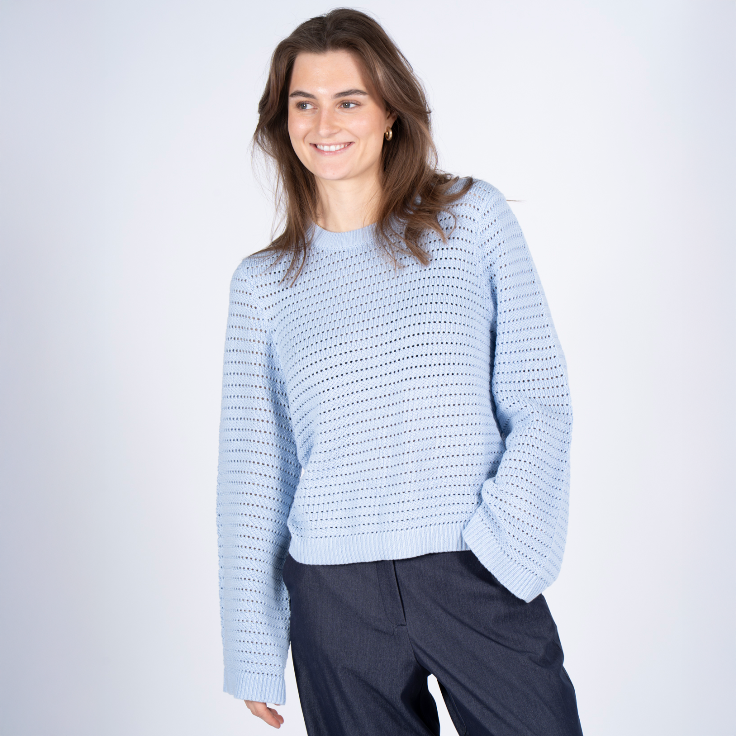 Sasia Mina Dame Striktrøje Cashmere Blue   i Store Plus Size Størrelser