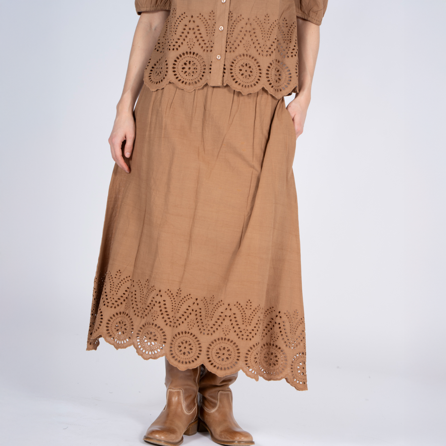Sasia Penelope Dame Nederdel Toasted Coconut Brown   i Store Plus Size Størrelser