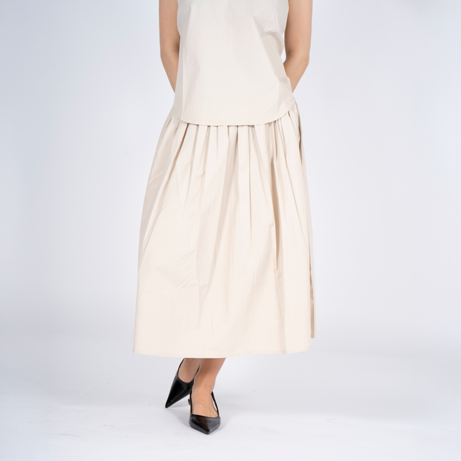 Sasia Poppy Dame Nederdel Sandshell Beige   i Store Plus Size Størrelser