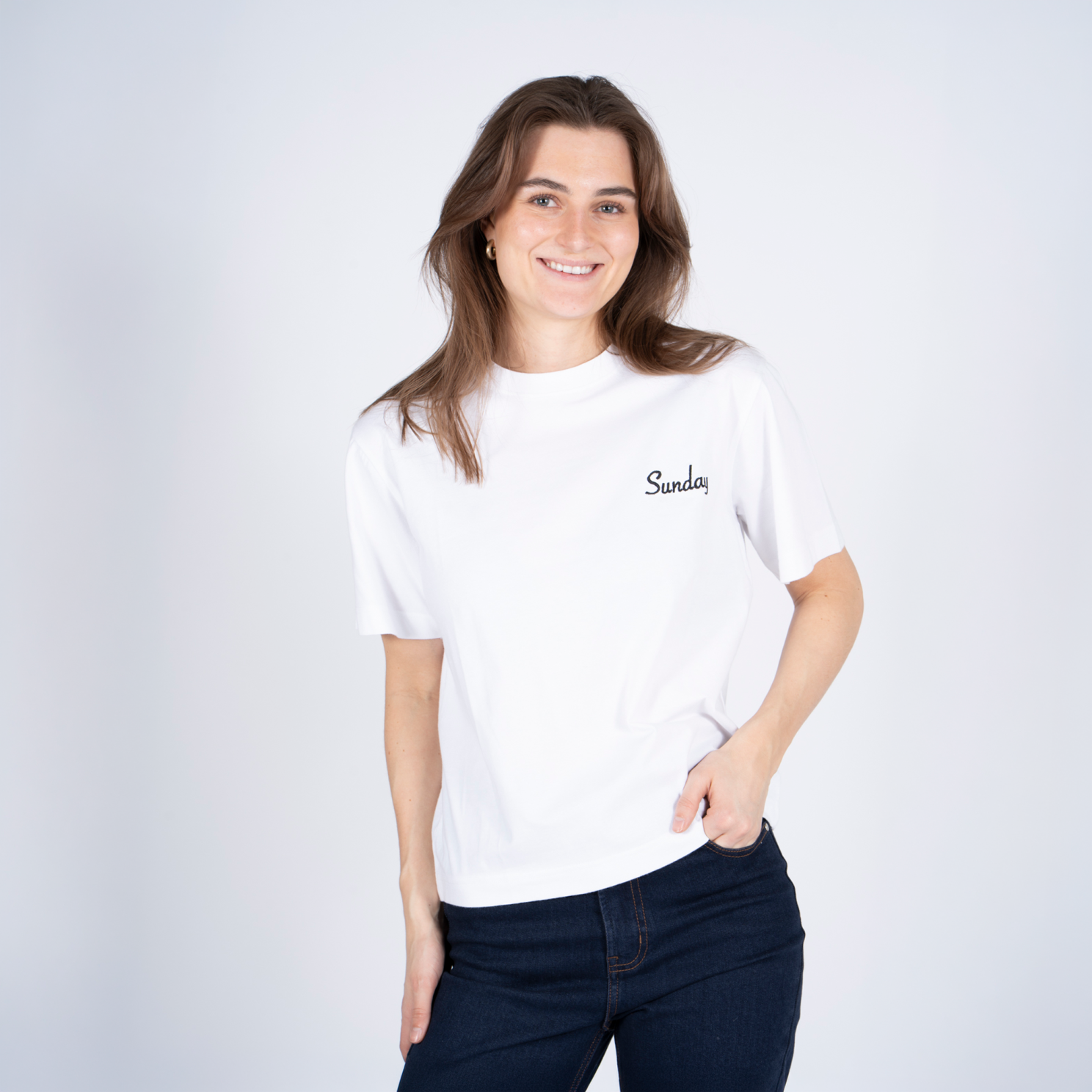 Sasia Sunday Dame  -shirt Bright White   i Store Plus Size Størrelser