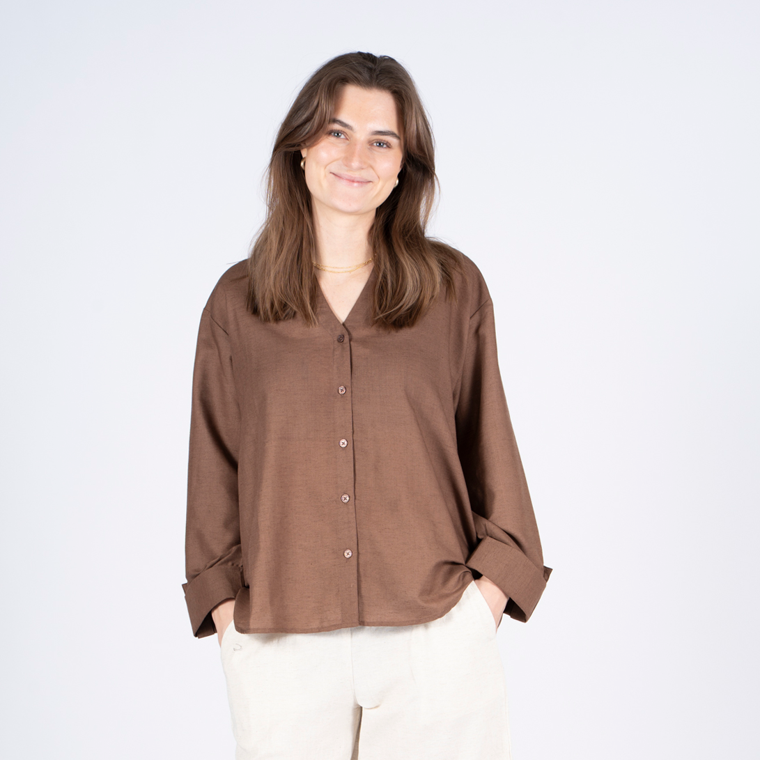 Sasia Thea Dame Skjorte Chocolate Torte Brown   i Store Plus Size Størrelser