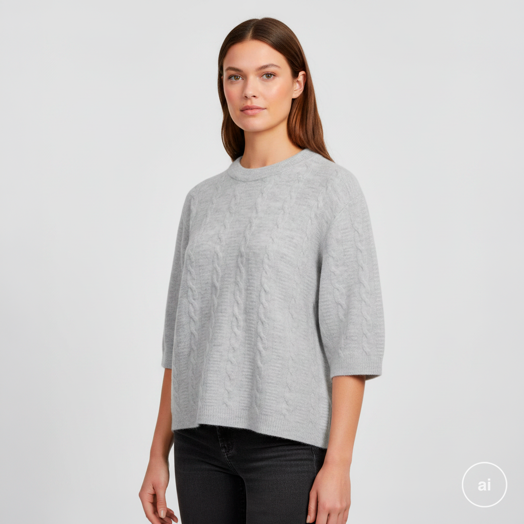 Steenholt Dame Striktrøje Grey Melange i Store Plus Size Størrelser