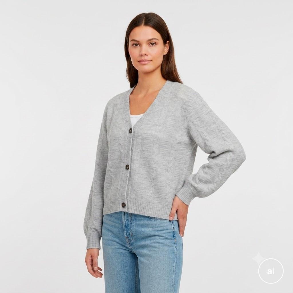 Steenholt Gora Dame Cardigan Grey Melange i Store Plus Size Størrelser