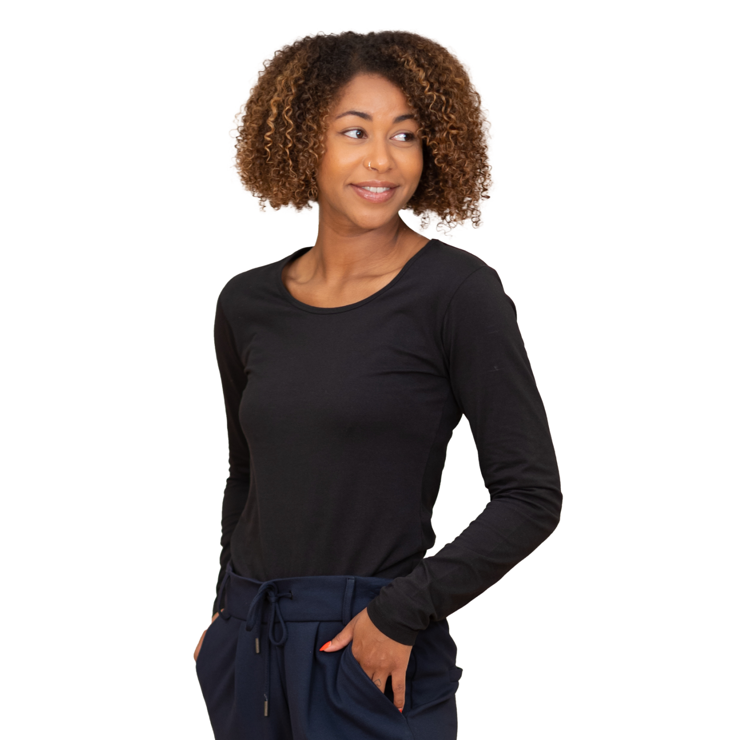 Steenholt Harmony Dame Langærmet  -shirt Black    i Store Plus Size Størrelser