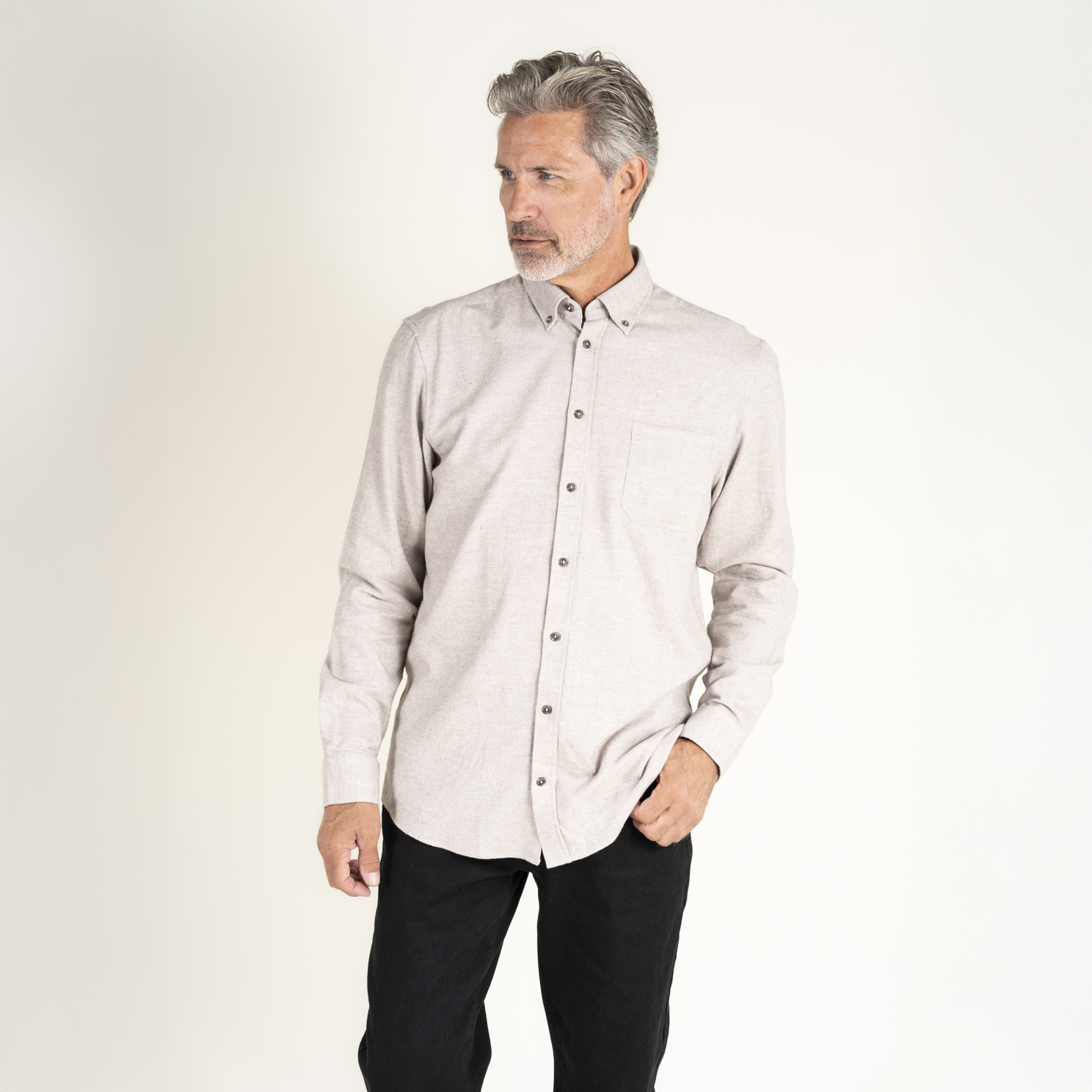 Vito Barny Herreskjorte – Ultra Light Sand Melange Udsalg