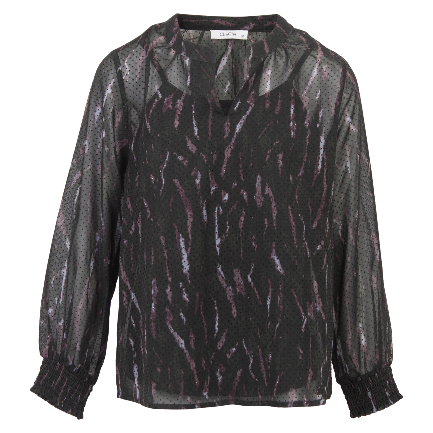 Elegant V-Hals Bluse med Sort Print – Fantastisk Udsalg!