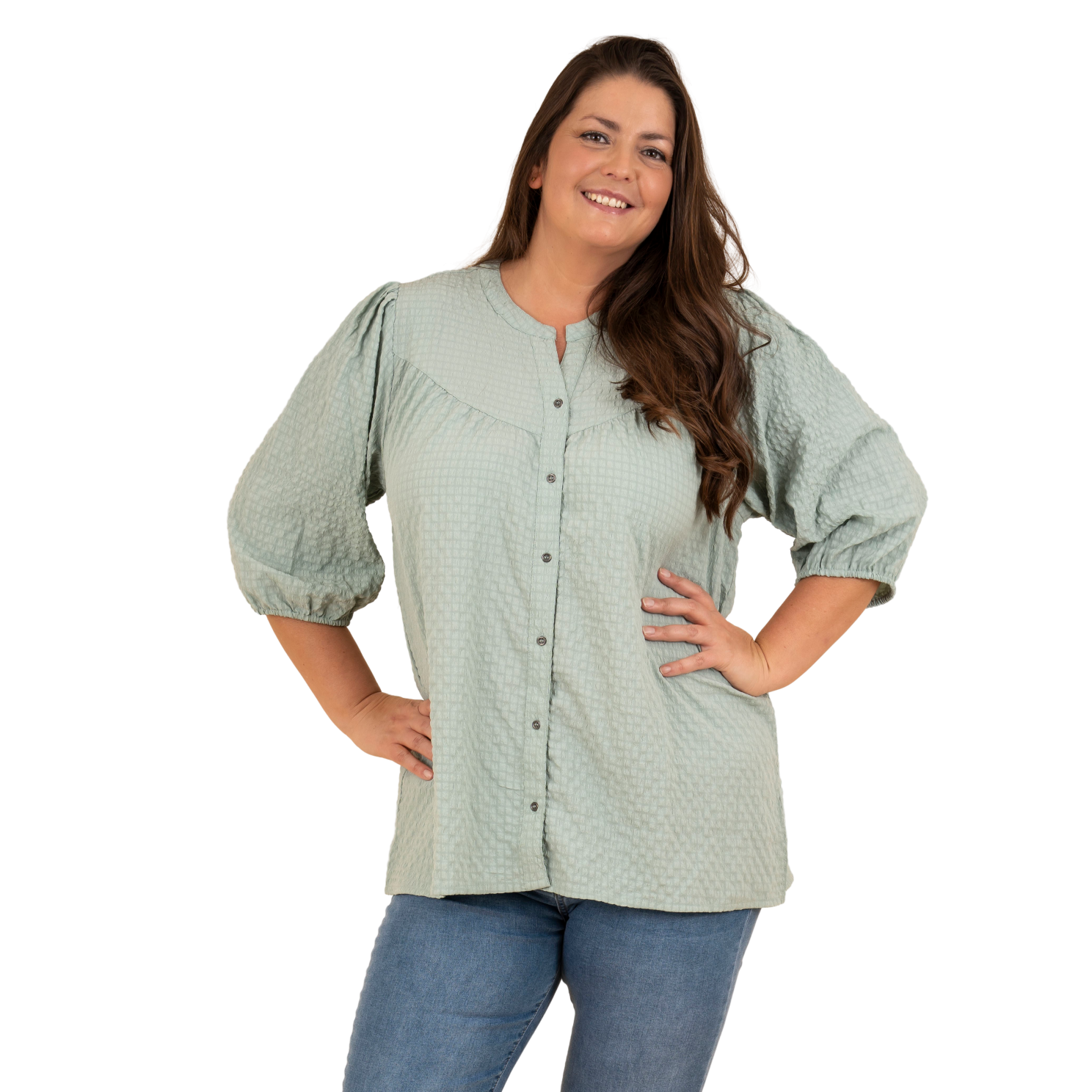 Elegant Plus Size Bluse til Dame i Jade – Stilfuld Komfort